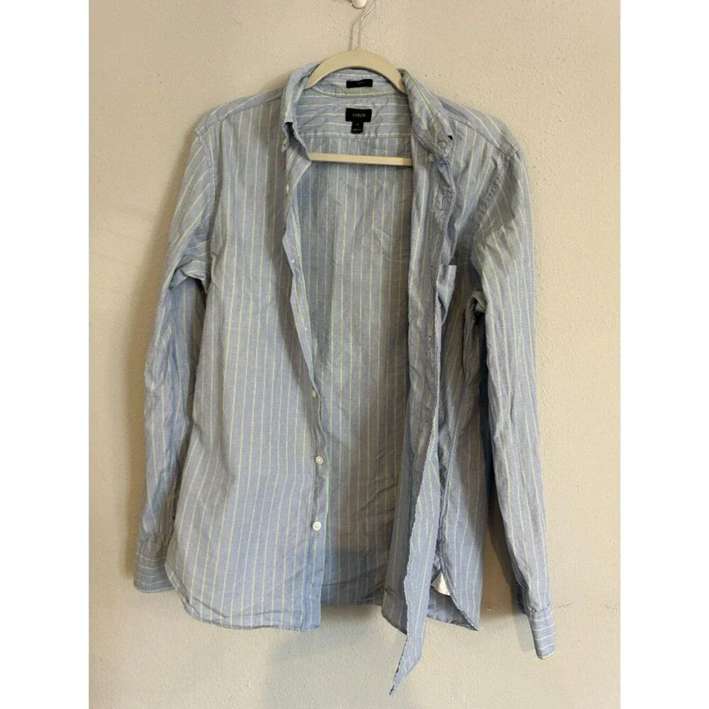 J.Crew Men's Slim Fit Striped Button Down Shirt Medium Blue Green Preppy Cotton